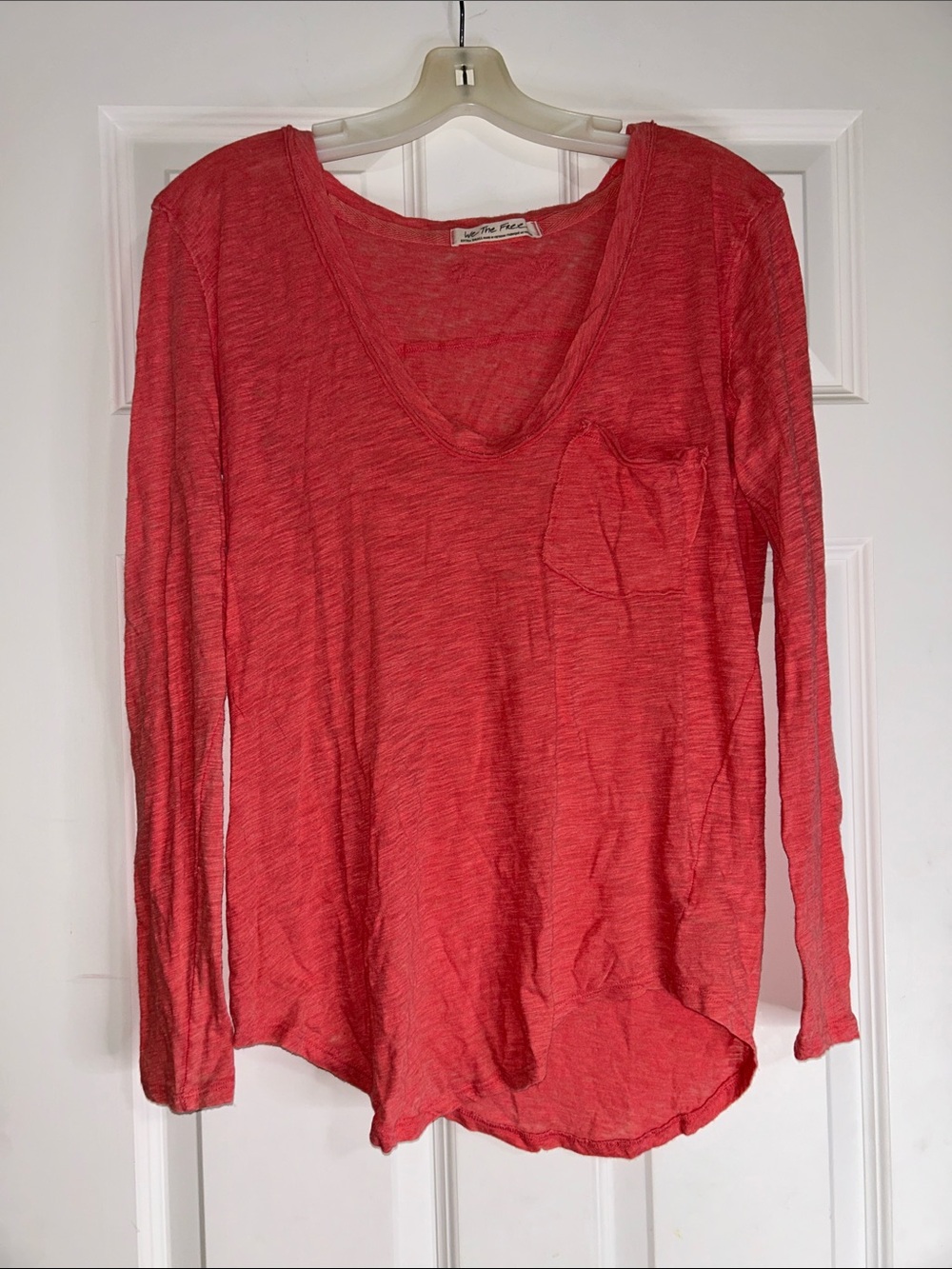 Free People Lightweight Long Sleeve V-Neck Top in burnout pink